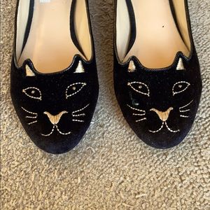 Charlotte Olympia *style* velvet black cat flats